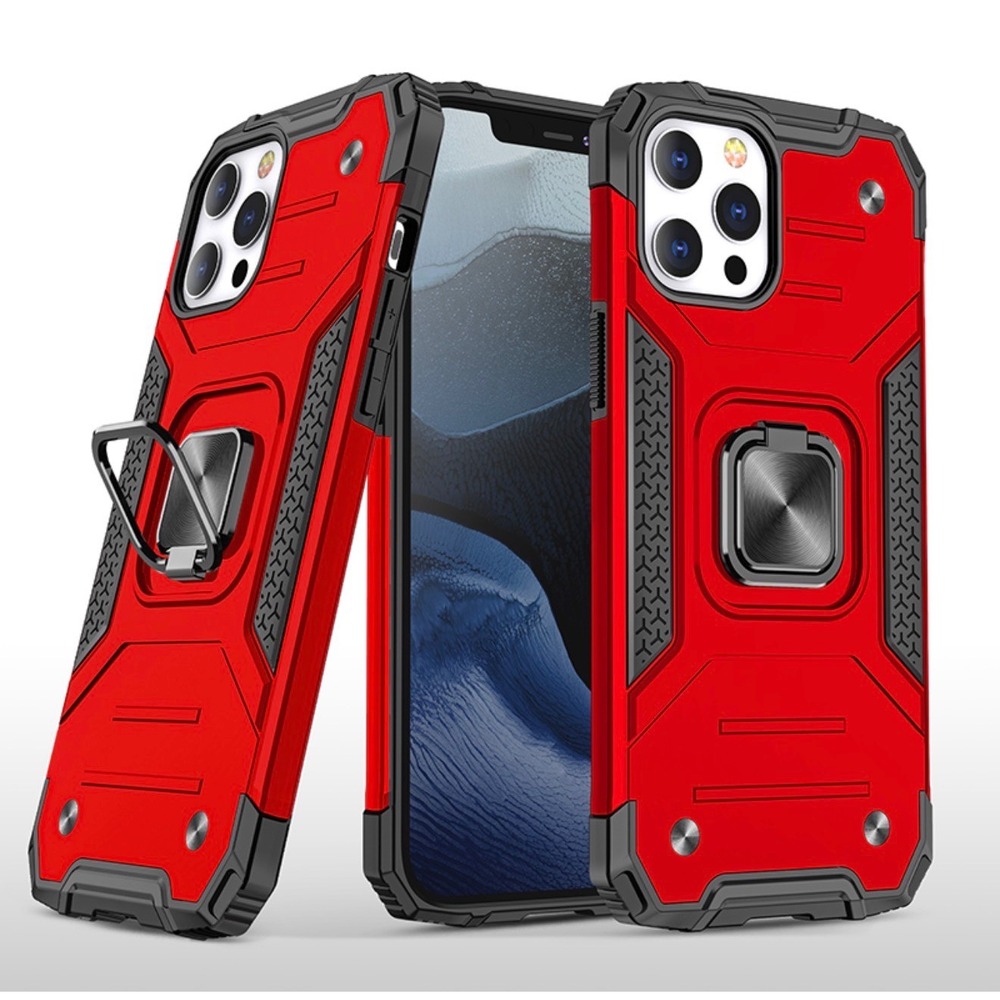 iPhone 13 Pro Max Case Red Rugged Heavy Duty Magnetic Ring Kickstand Shockproof